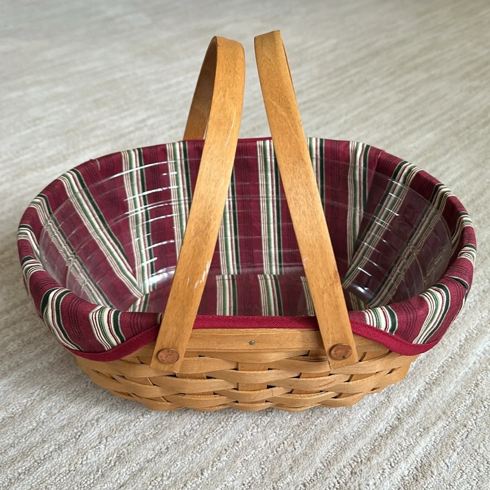 Longaberger Hand Woven Wooden Get-Together Basket, Liner Protector 2004 12 x 9.5